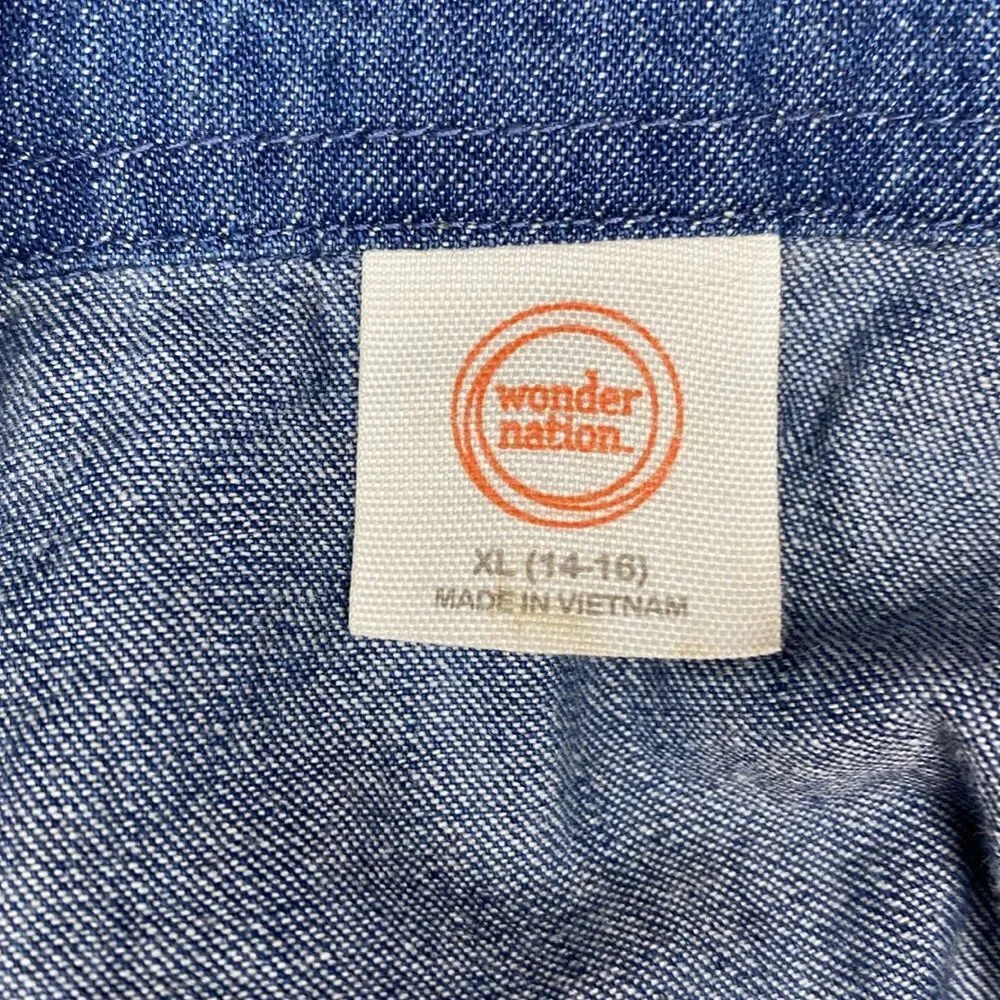 5/$25 Wonder Nation Blue Denim Button Down Casual Short Sleeve Dress Pockets XL